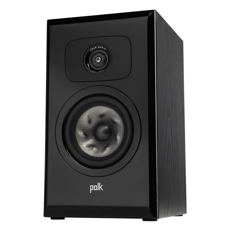 Polk Audio Legend L100 Bookshelf Speaker Polk audio bookshelf speaker in black finish with a single large woofer and a small circular tweeter.