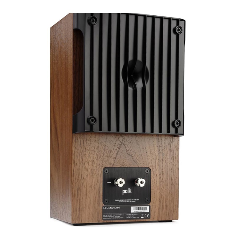Polk Audio Legend L100 Bookshelf Speaker Polk legend l100 floorstanding speaker with wood veneer cabinet and black rear panel featuring binding posts.