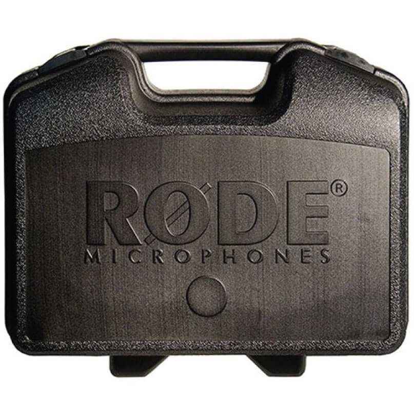 RODE Microphones hard black carrying case with integrated handle and embossed logo