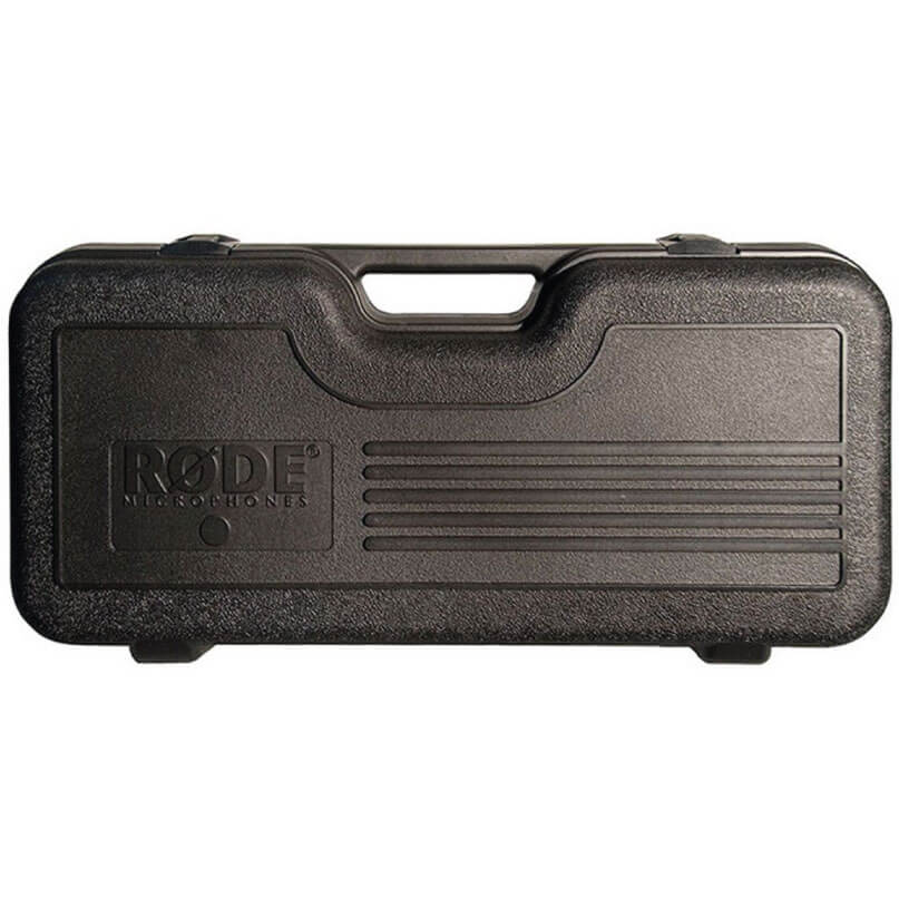 Rode Rc2 Rode microphones protective hard case with carrying handle, textured black shell and horizontal grooves on the front.