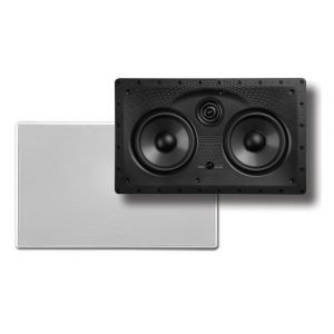 Black dual-driver studio monitor speaker with a central tweeter and perforated front panel.