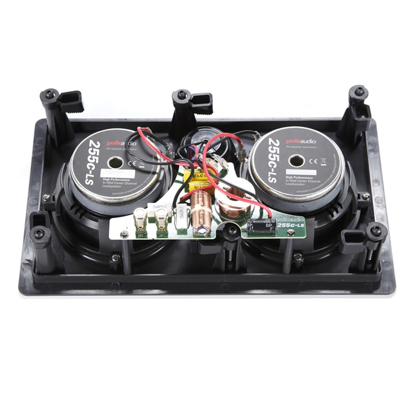 Polk Audio 255Cls In-Wall Center Channel Speaker Polk audio 255c-ls center-channel loudspeaker with dual circular drivers and internal circuit board.