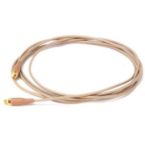 Beige coaxial RF cable with gold-plated SMA connectors on both ends.