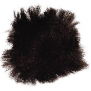 Black faux fur pom-pom accessory with long fluffy fur.