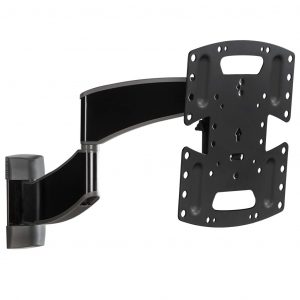 Sanus wall-mount adjustable monitor arm with a curved black arm and large VESA-compatible mounting plate.
