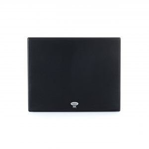 Klipsch black THX-certified loudspeaker with a fabric grille and a small circular brand badge at the bottom.