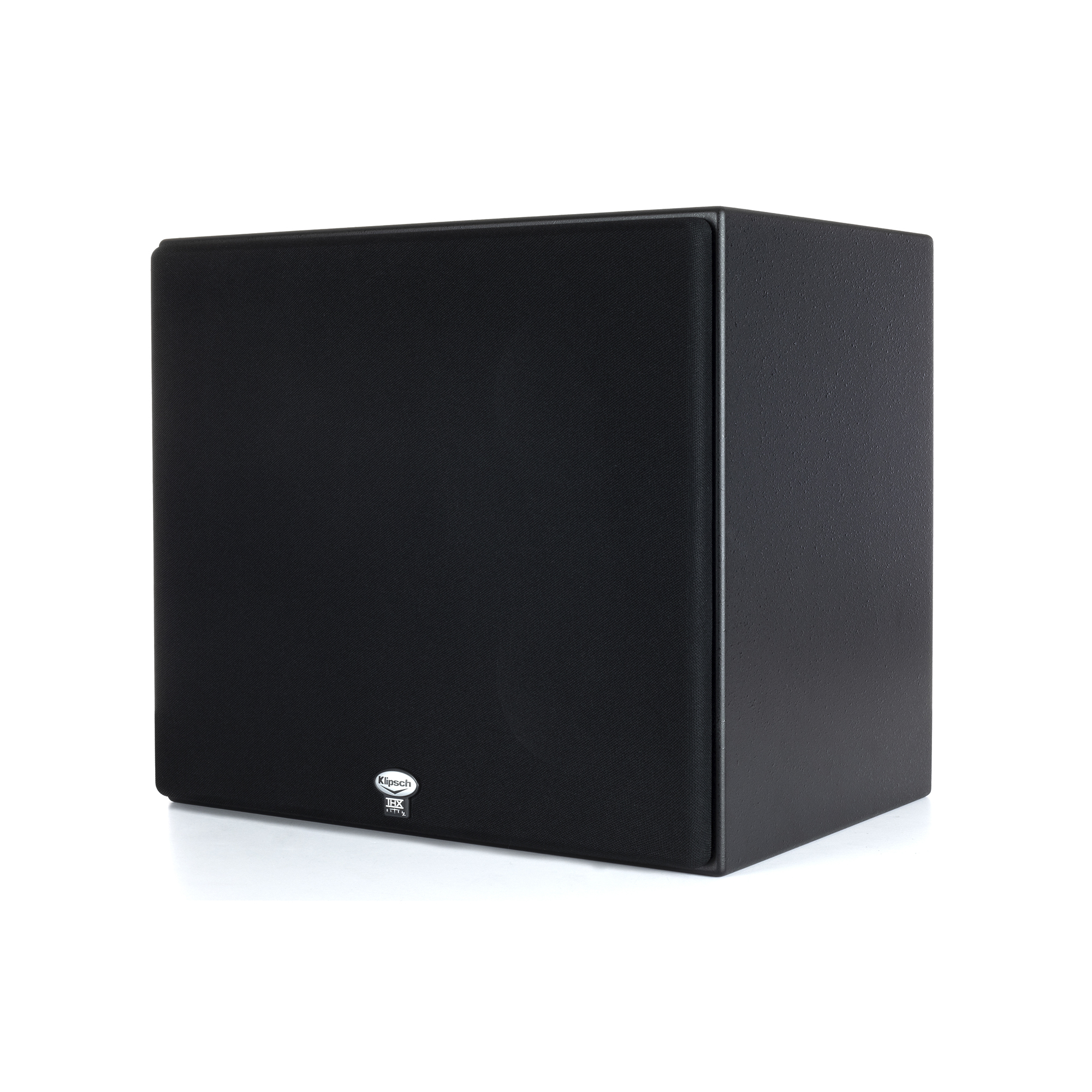 Black Klipsch speaker with fabric grille and THX badge on the lower front, tall rectangular design.