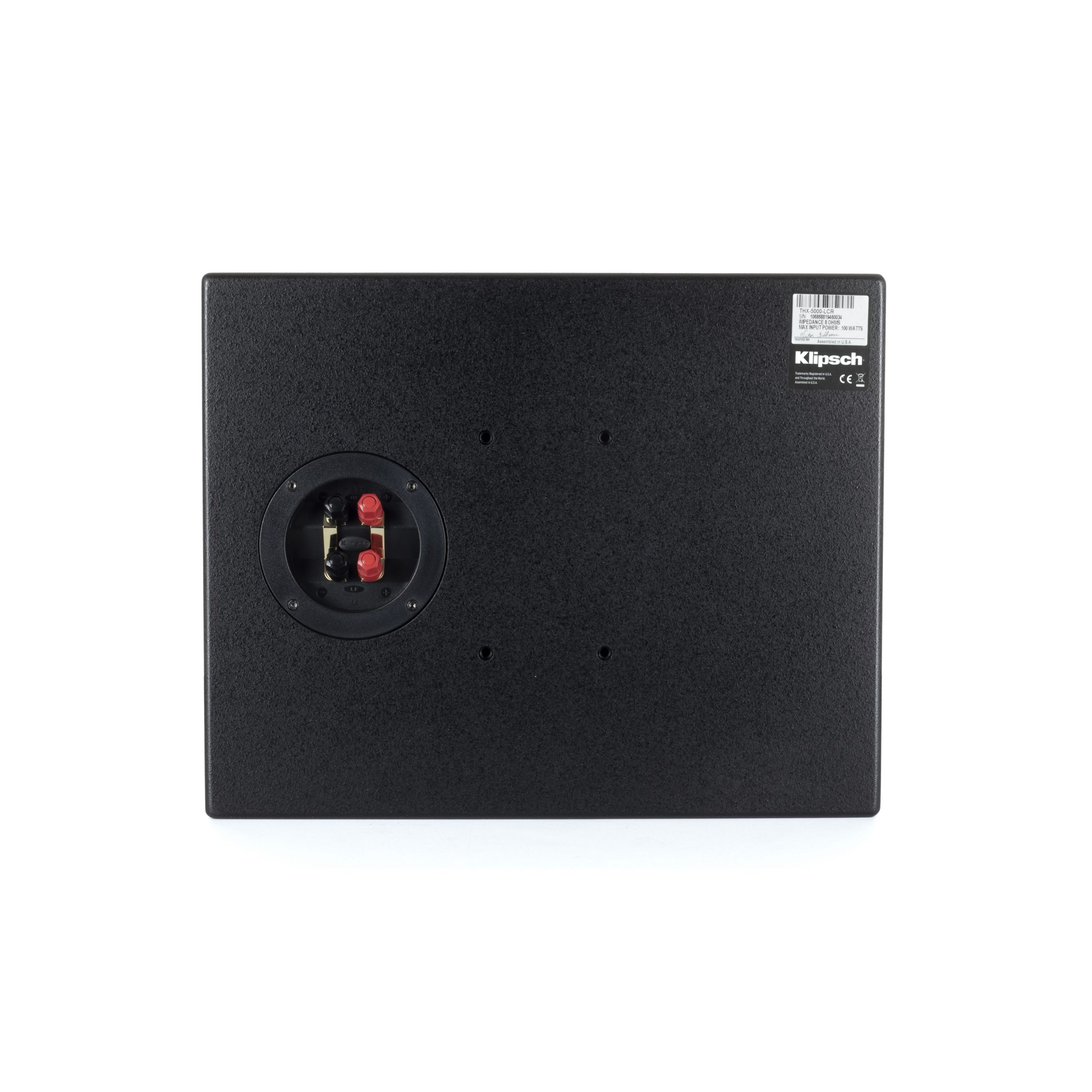 Klipsch Thx-5000-Lcr Dual 5.25&Quot; Thx Ultra2 Cinema Speaker (Each) Klipsch thx-5000-lcr black speaker back panel with red and black binding posts.