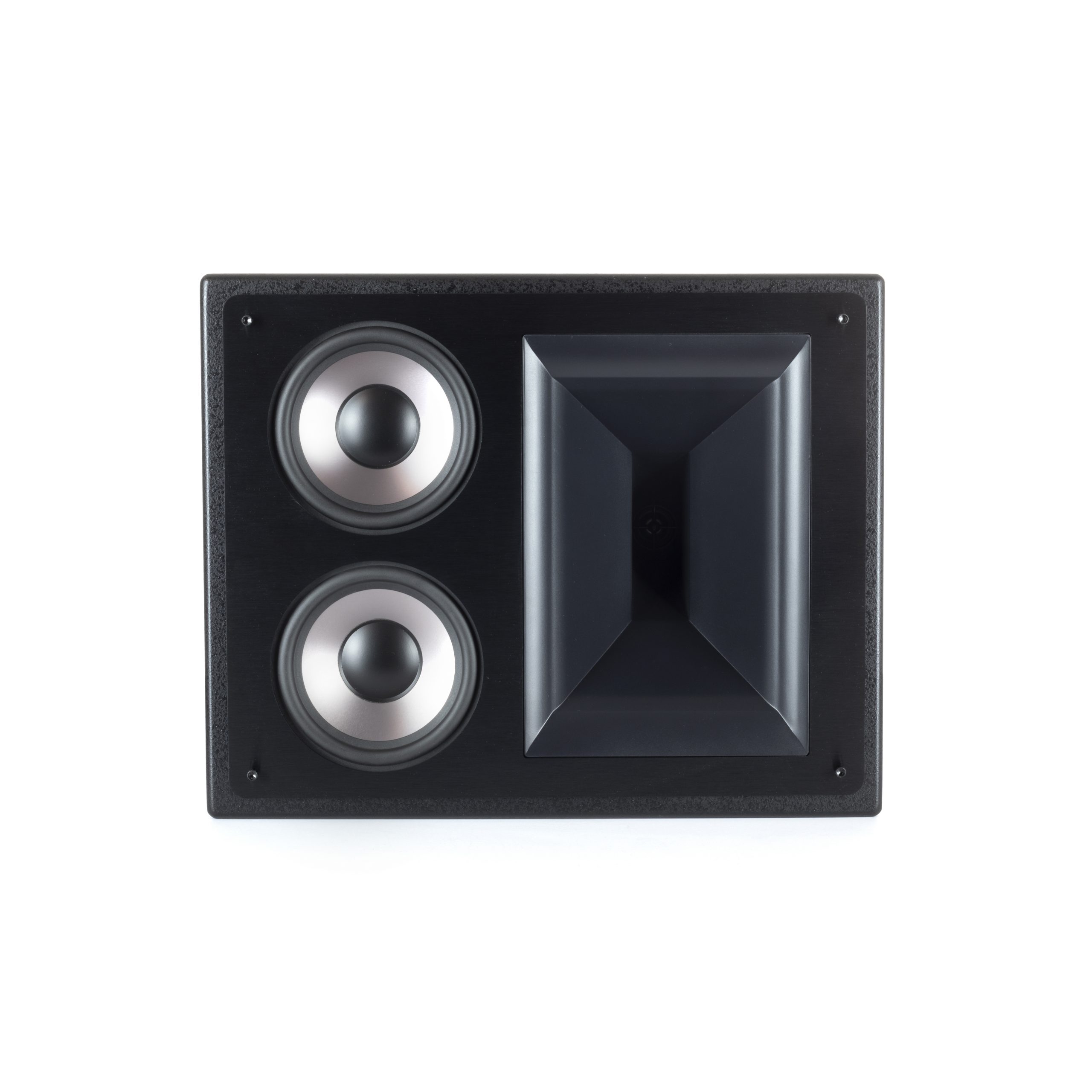 Klipsch Thx-5000-Lcr Dual 5.25&Quot; Thx Ultra2 Cinema Speaker (Each) Black bookshelf speaker with two silver woofer cones on the left and a square waveguide horn on the right.