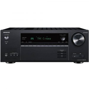 Onkyo AV receiver TX-NR6100 with THX Cinema display, large right volume dial, black brushed metal front panel