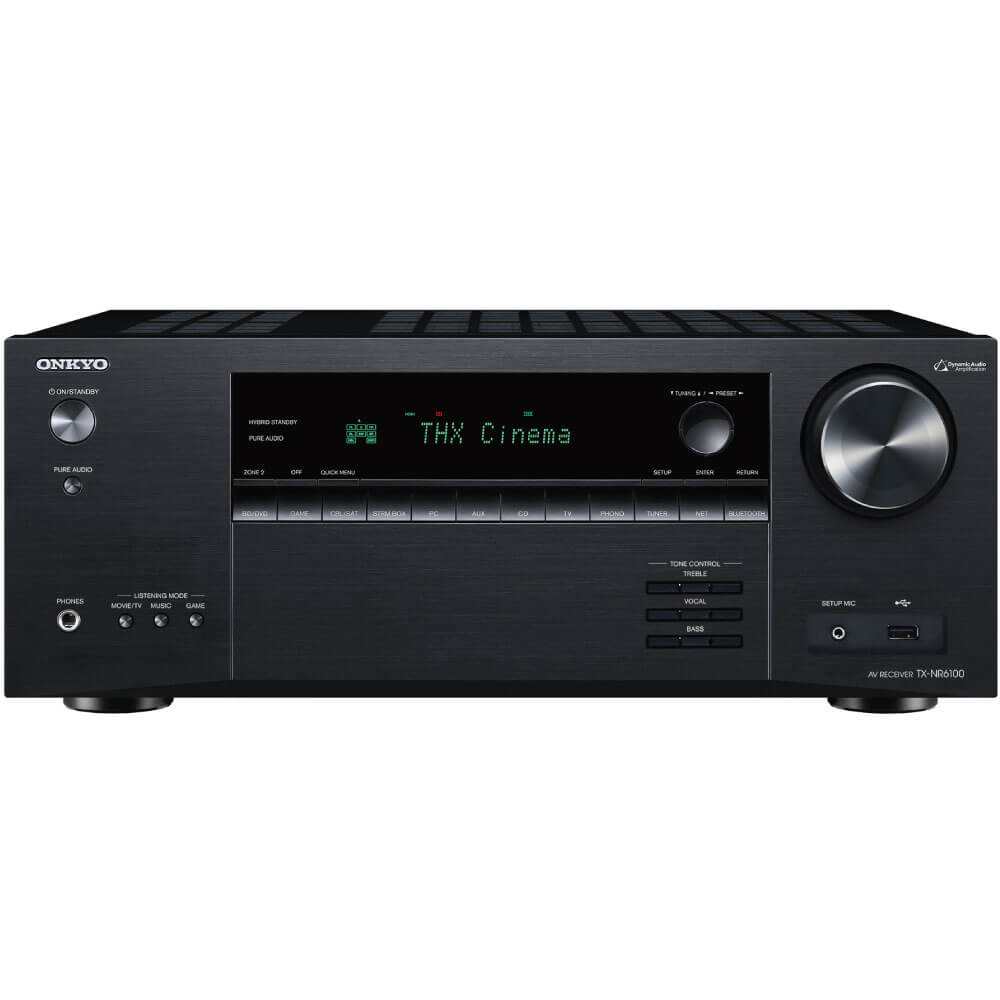 Onkyo Tx-Nr6100 Onkyo av receiver tx-nr6100 with thx cinema display, large right volume dial, black brushed metal front panel