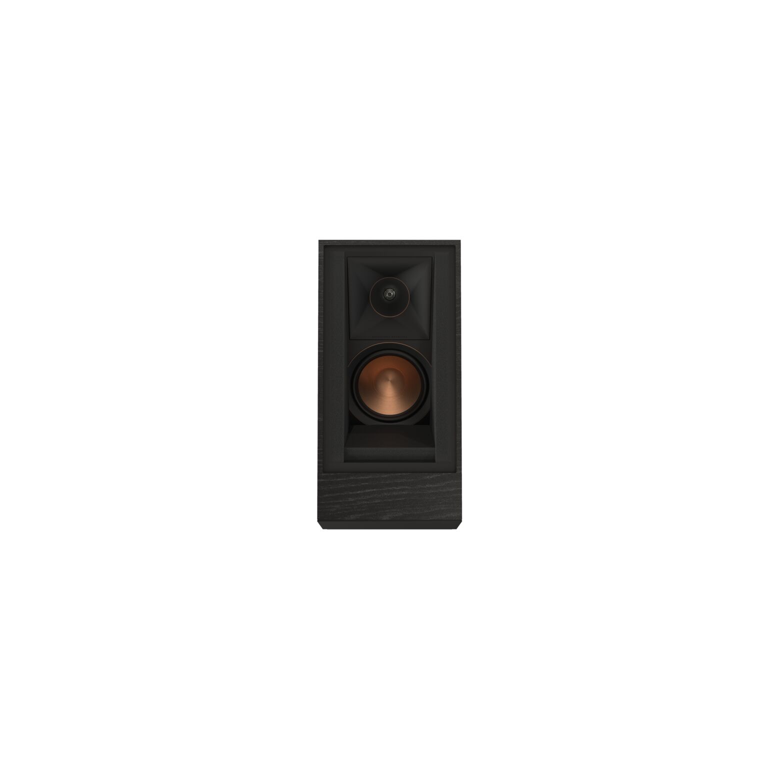 Klipsch Rp-8060Fa Ii Dolby Atmos Floorstanding Speakers Black floor-standing speaker with copper cone woofer and small circular tweeter on a square baffle.