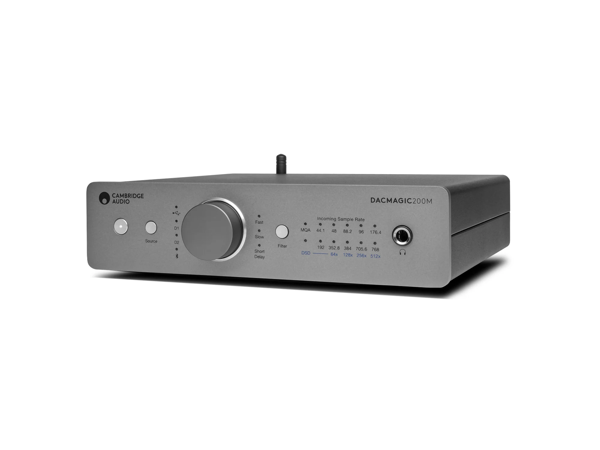Cambridge Audio Dacmagic 200 Cambridge audio dacmagic 200m digital-to-analog converter with large central volume knob, led indicators and control buttons.