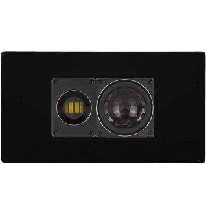 Black rectangular electronic device featuring two sensor modules: a small circular chamber with yellow components and a faceted dome lens.