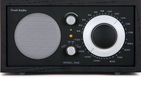 Tivoli Audio Model One Am/Fm Table Radio Tivoli audio model one tabletop radio with large white dial, circular speaker grille, and black rectangular housing.