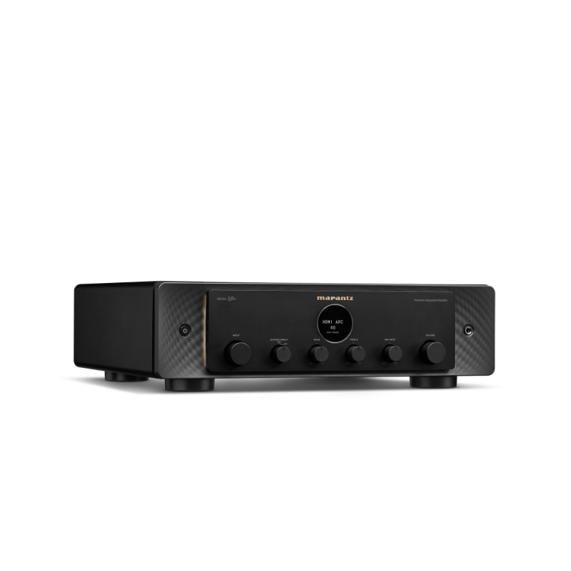 Marantz Model 40N Stereo Amplifier Marantz model 40n stereo amplifier integrated stereo amplifier with black front panel, circular display, multiple knobs, and textured side panels.