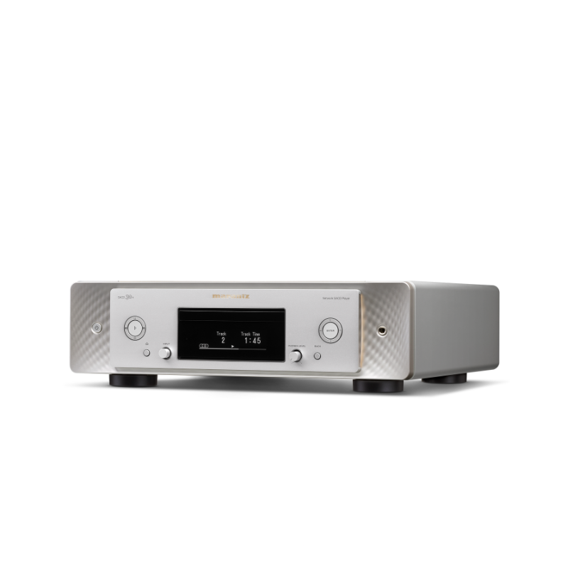 Marantz Sacd 30N Premium Cd Player Silver cd player with central digital display, two large knobs on either side, and textured front panels.