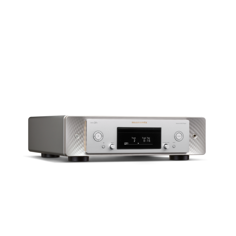 Marantz Sacd 30N Premium Cd Player Marantz cd/sacd player with brushed silver front, diamond-textured sides, and a display showing track 2, 0:15.