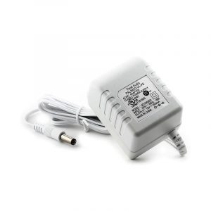 White wall power adapter with long cord and DC barrel connector.
