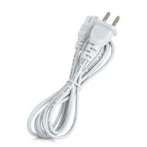 White two-prong AC power cord with molded plug, coiled cable.