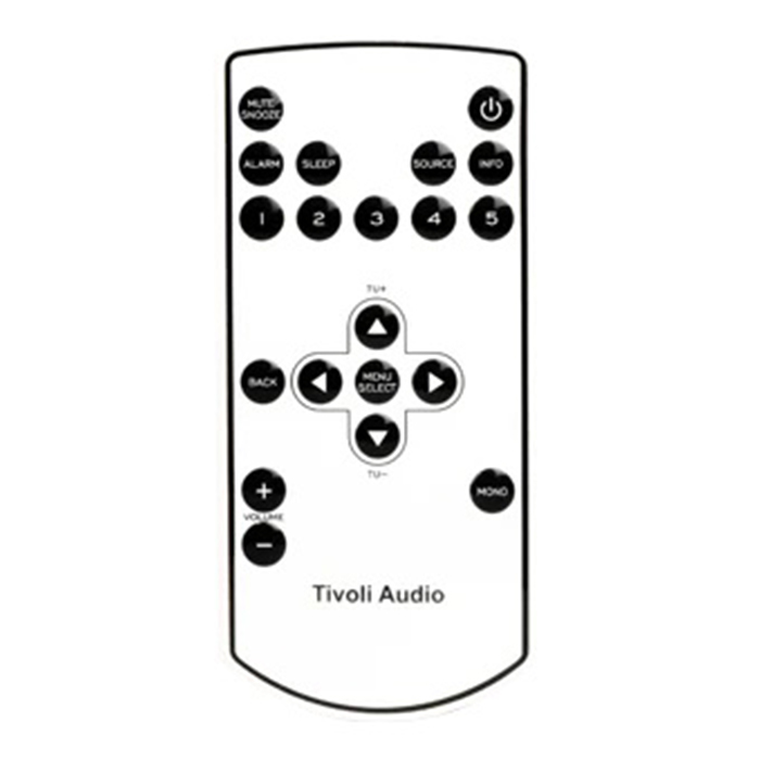 Tivoli Audio Universal Remote Tivoli audio remote control with directional pad, numeric keypad, power button, and volume and source controls.
