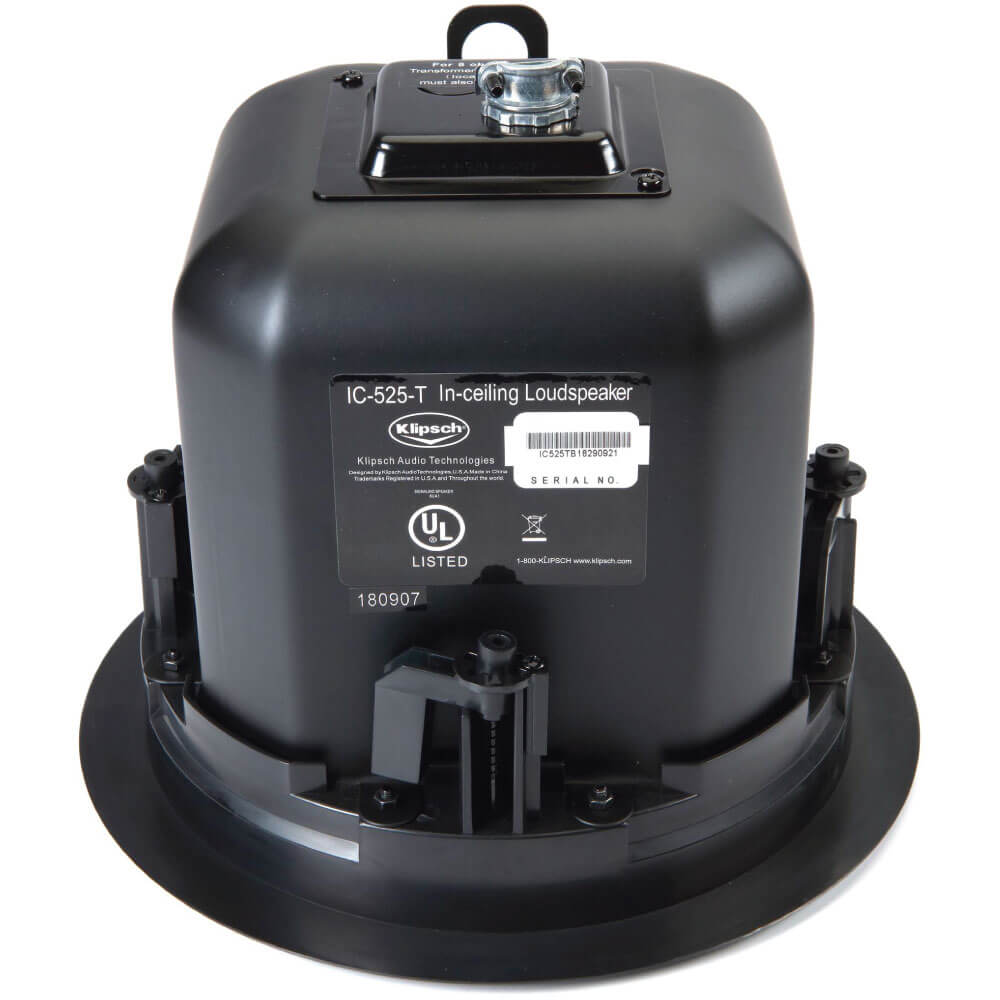 Klipsch Ic-525-T - Sold As Pair Klipsch ic-525-t in-ceiling loudspeaker with black housing, round flange, mounting hardware, ul listed label.