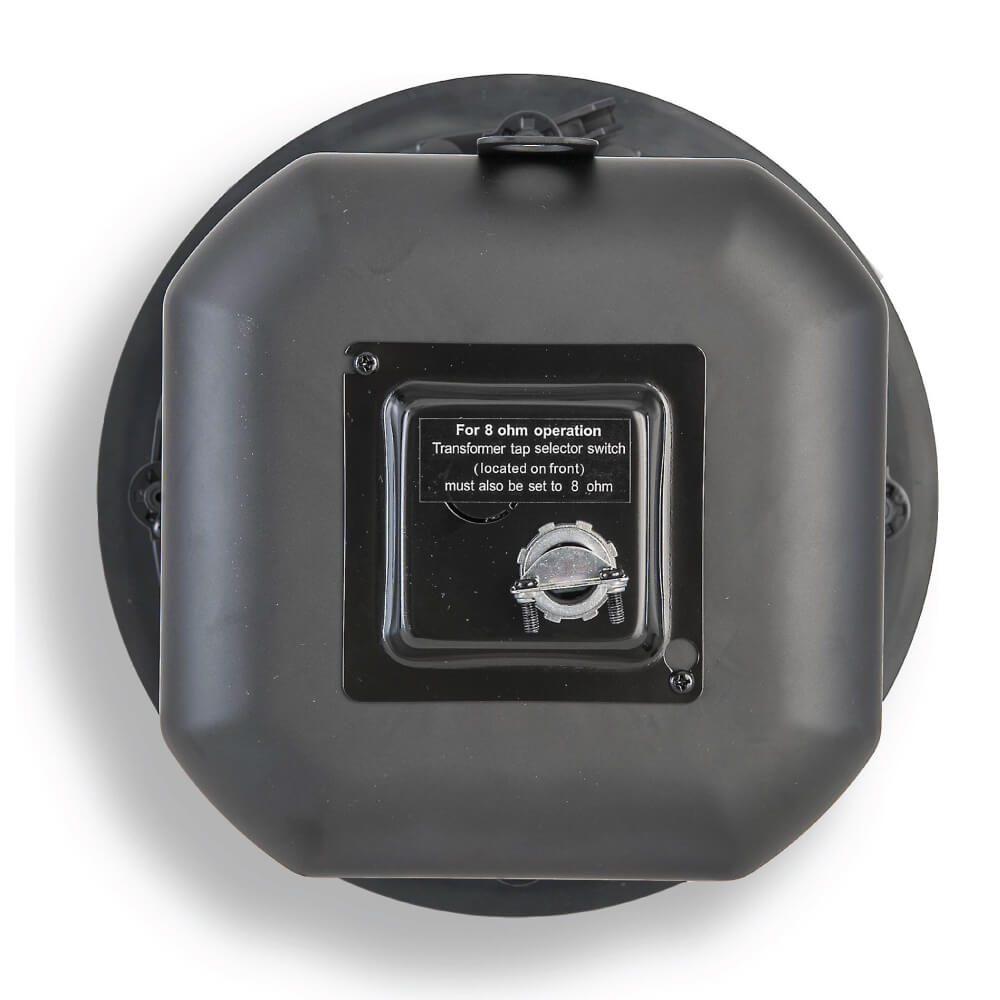 Klipsch Ic-525-T - Sold As Pair Black circular speaker enclosure with a front-mounted transformer tap selector switch labeled for 8-ohm operation.
