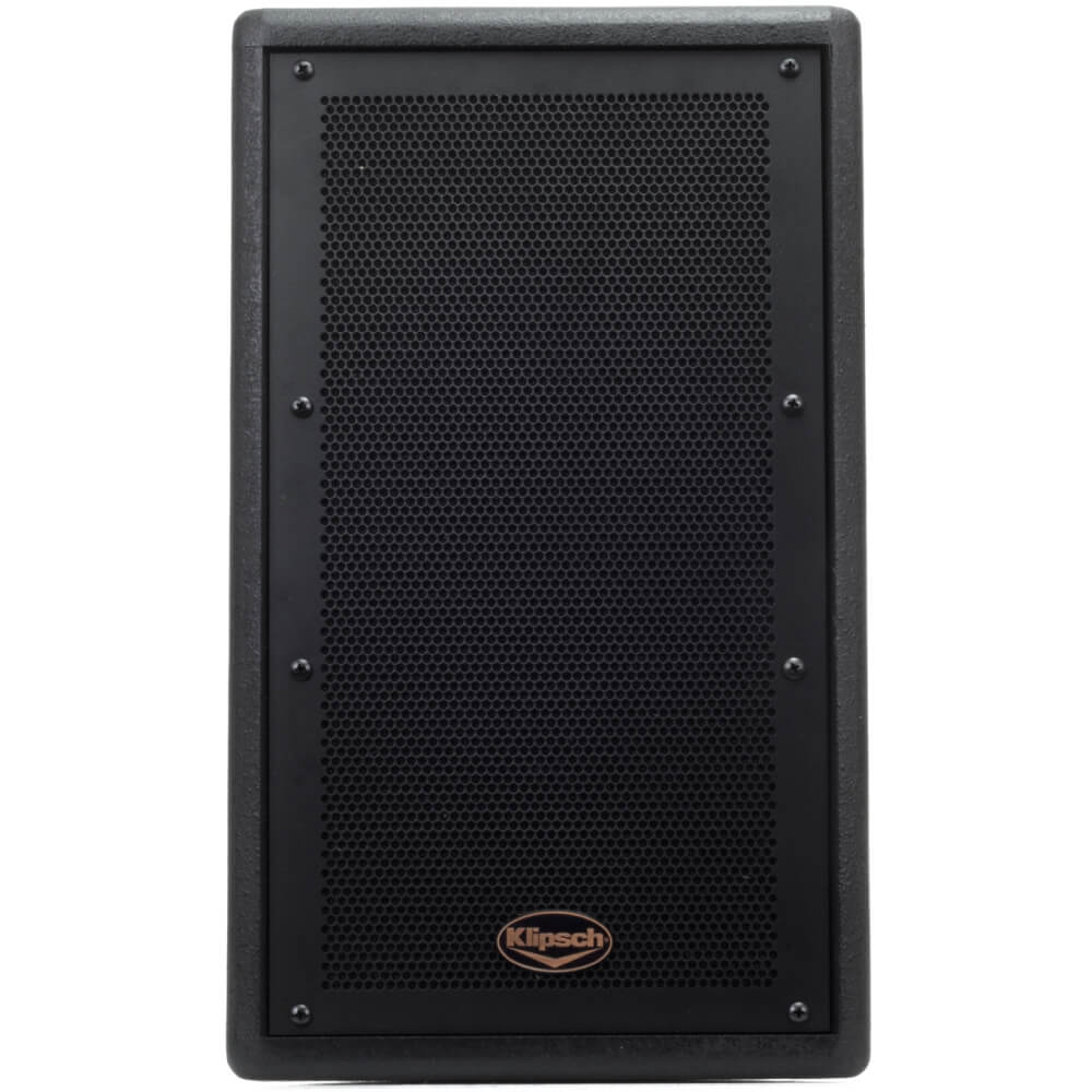 Klipsch Ki-102-B-Sma-Ii Klipsch black pa speaker cabinet with perforated grille and copper logo.
