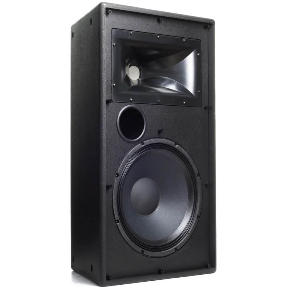 Klipsch Ki-396-B-Sma-Ii Black two-way professional pa loudspeaker with 12-inch woofer, front bass port, and horn-loaded tweeter.