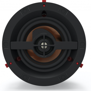 Round speaker driver with copper woofer, black housing, and red mounting screws.