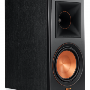 Klipsch Reference Premiere floorstanding speaker with copper woofer and square horn tweeter in black cabinet