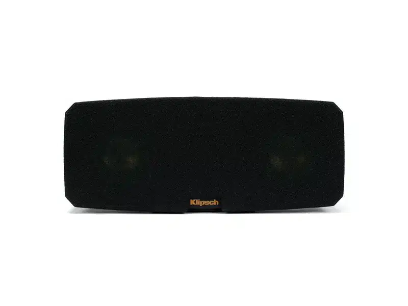 Klipsch Reference Theater Pack 5.0 Klipsch speaker with black fabric grille and copper logo badge.