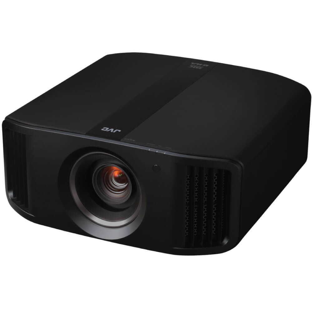 Jvc Dla-Nz8Be Projector Jvc projector with large central lens in a black enclosure and side ventilation grills.