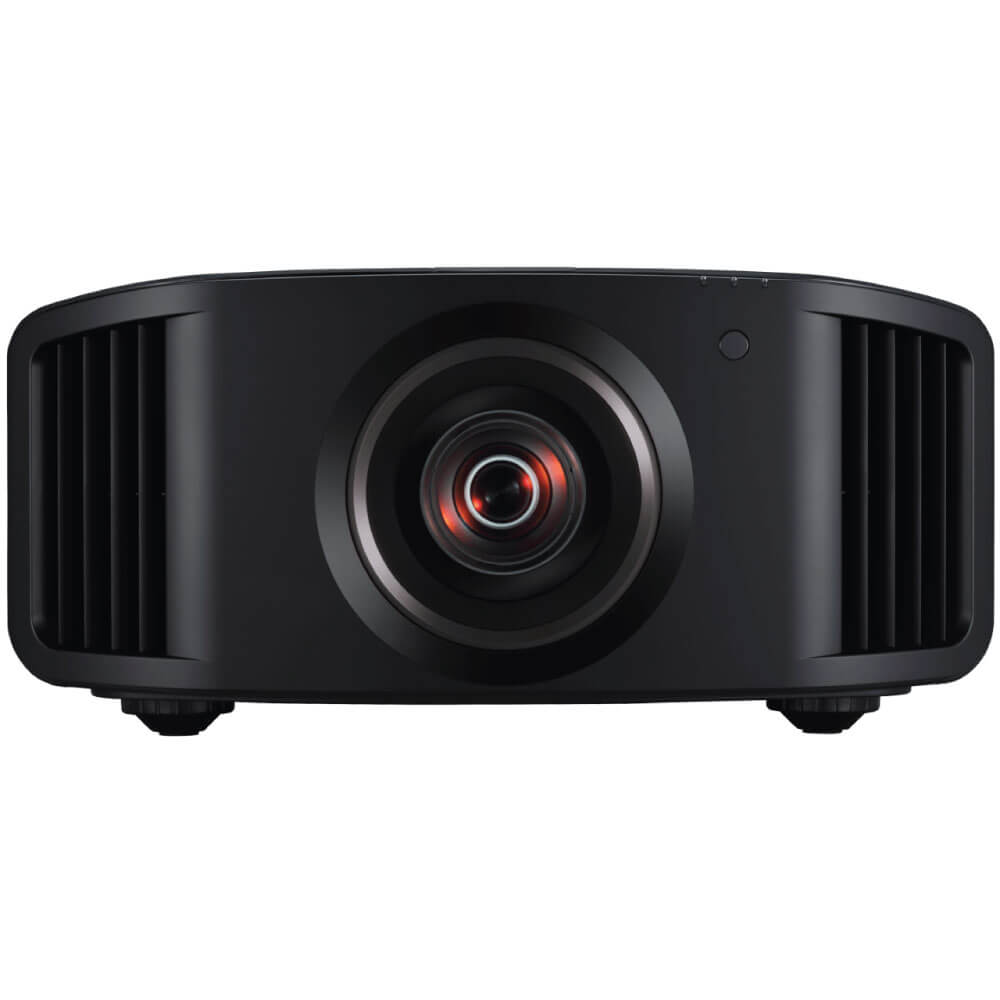 Jvc Dla-Nz8Be Projector Black multimedia projector with central lens, red glow, and side cooling vents.