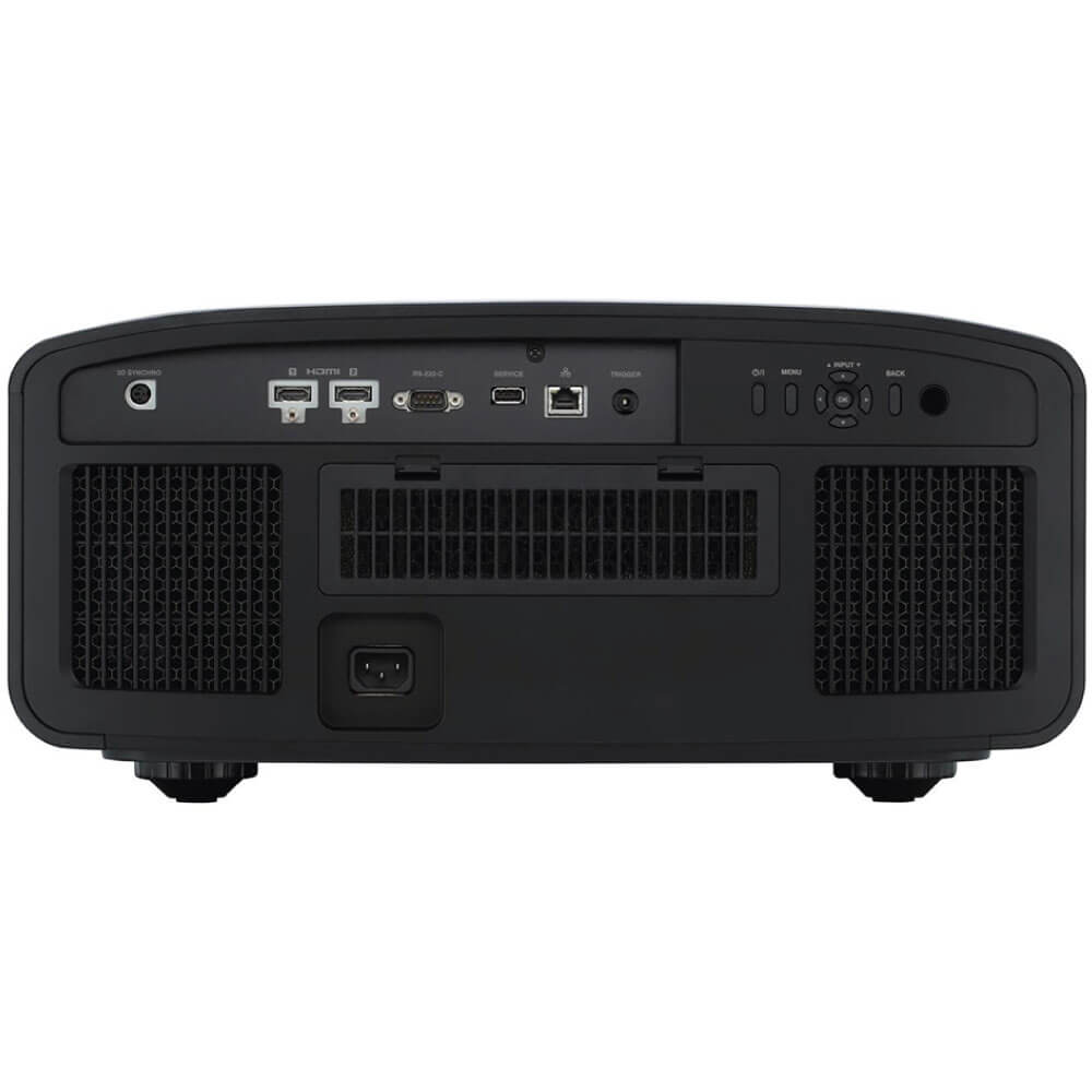 Jvc Dla-Np5 Projector Rear view of a black projector with hdmi, usb, ethernet ports and control buttons