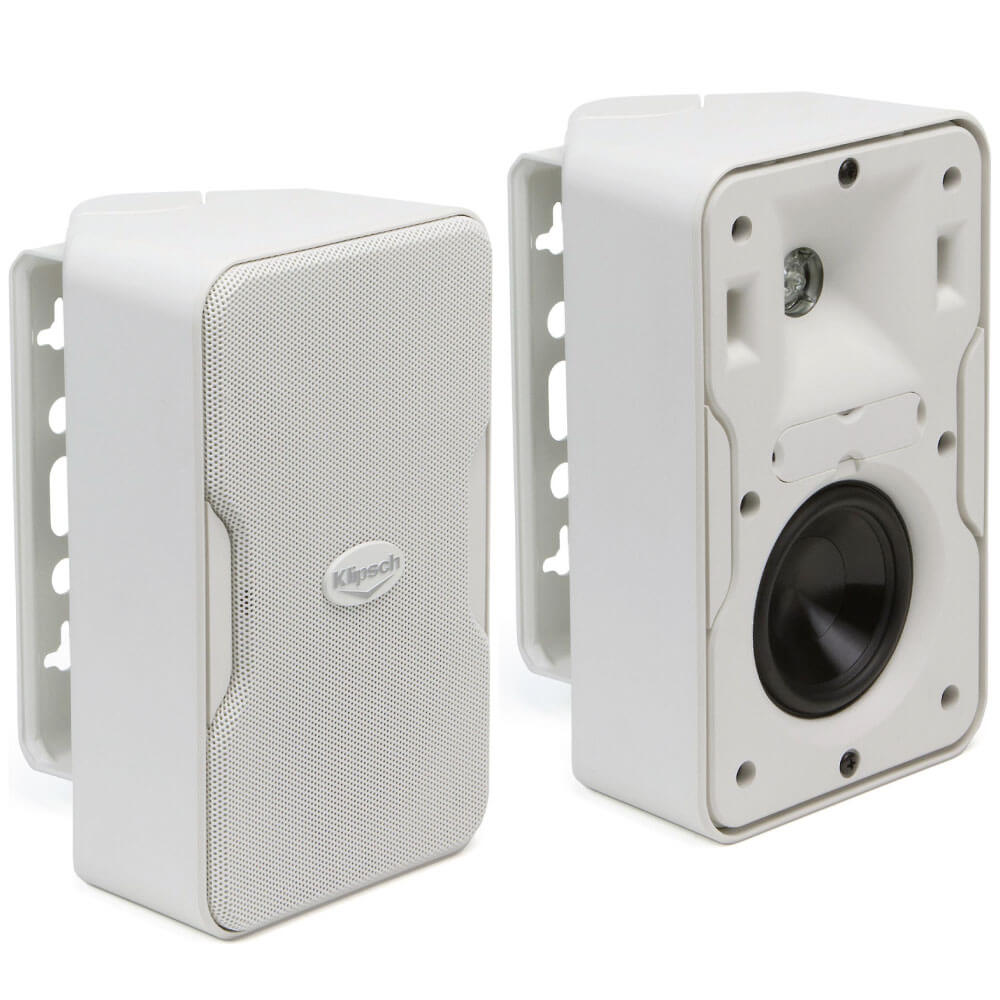 Klipsch Cp-4T - Sold As Pair Klipsch white in-wall speaker pair with perforated grille, mounting brackets, and a circular woofer.