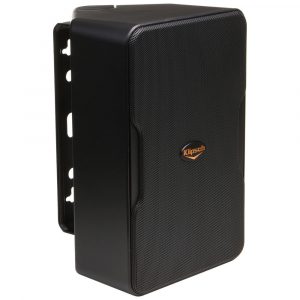 Klipsch black wall-mountable PA loudspeaker with perforated grille and orange logo