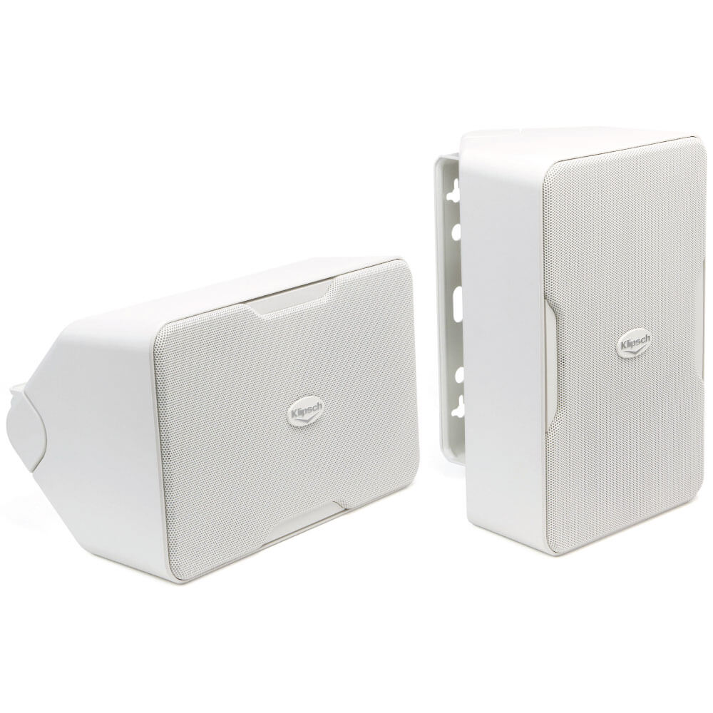 Klipsch Cp-6T - Sold As Pair Klipsch white wall-mounted speakers with perforated grilles and mounting brackets.