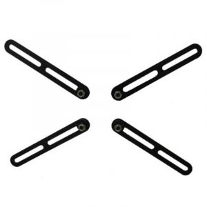Four black elongated slotted metal arms with rounded ends and small mounting holes, arranged in a four-way star pattern