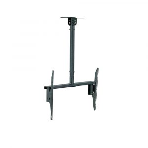 Ceiling-mounted flat-screen TV bracket with vertical support pole and end mounting plates.