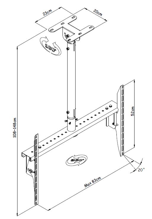 Tauris Plac0014 Adjustable mounting frame with perforated horizontal rail, vertical column, and side wall brackets.