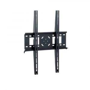 Black wall-mounted TV bracket with dual vertical rails and central VESA mounting plate for flat-screen displays.