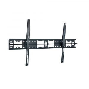 Black metal TV wall mount bracket with dual vertical rails and central crossbar for VESA mounting.