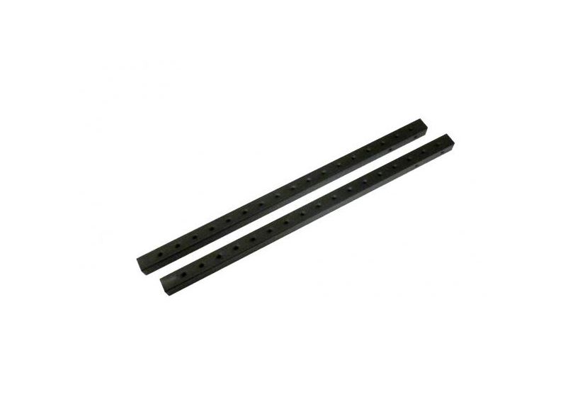 Tauris Pta250 Pair of black perforated metal mounting rails with evenly spaced holes.
