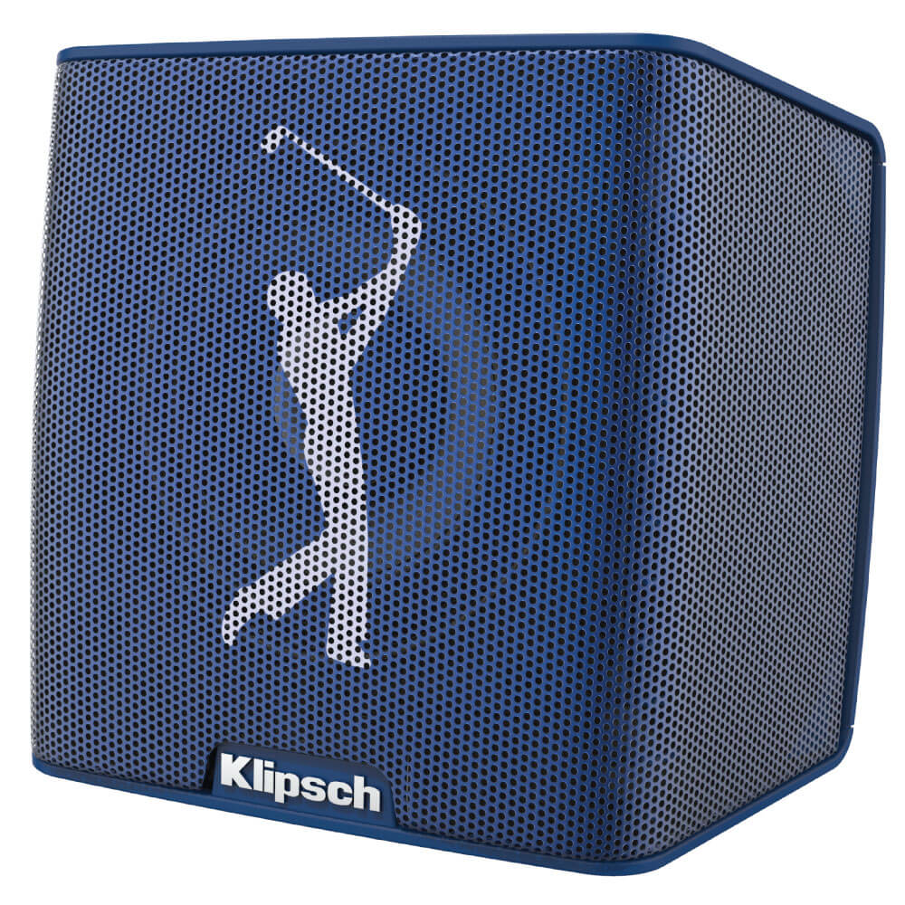 Klipsch Groove Ii Pga Edition Eua Blue klipsch portable bluetooth speaker with a perforated metal grille and white klipsch logo