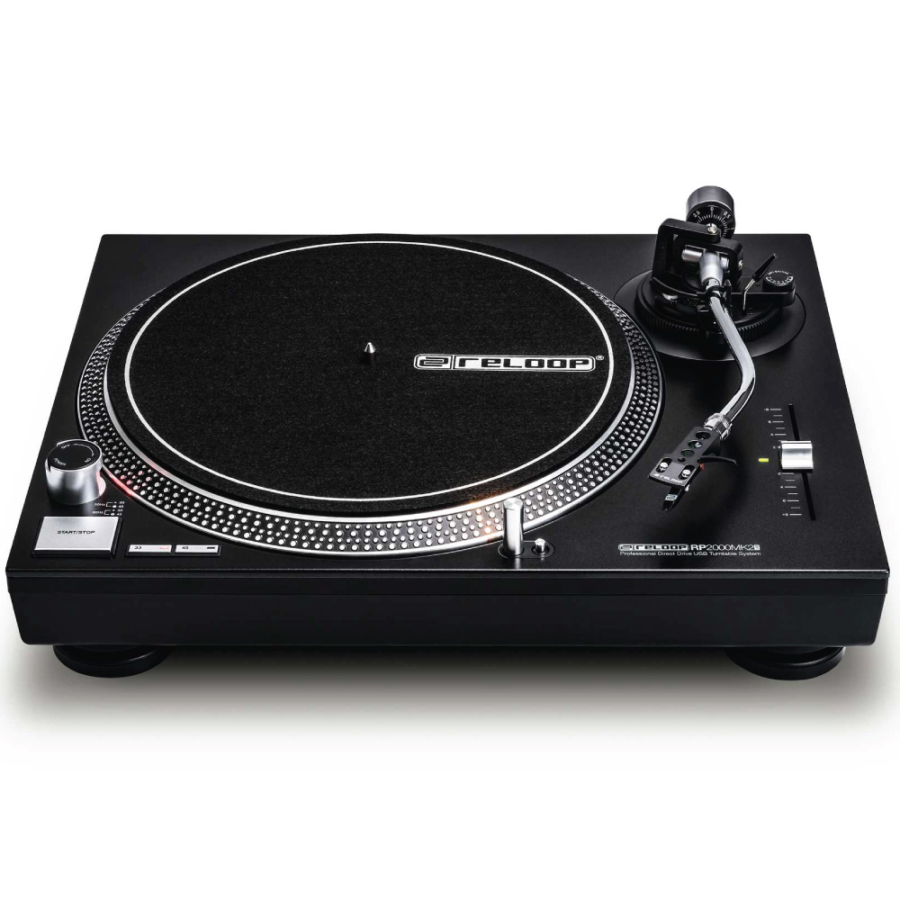 Reloop Rp-2000Mk2 Direct Drive Scratch Dj Turntable With Usb Areloop rp2000mk2 professional direct-drive dj turntable with black chassis, silver tonearm, and adjustable pitch slider.