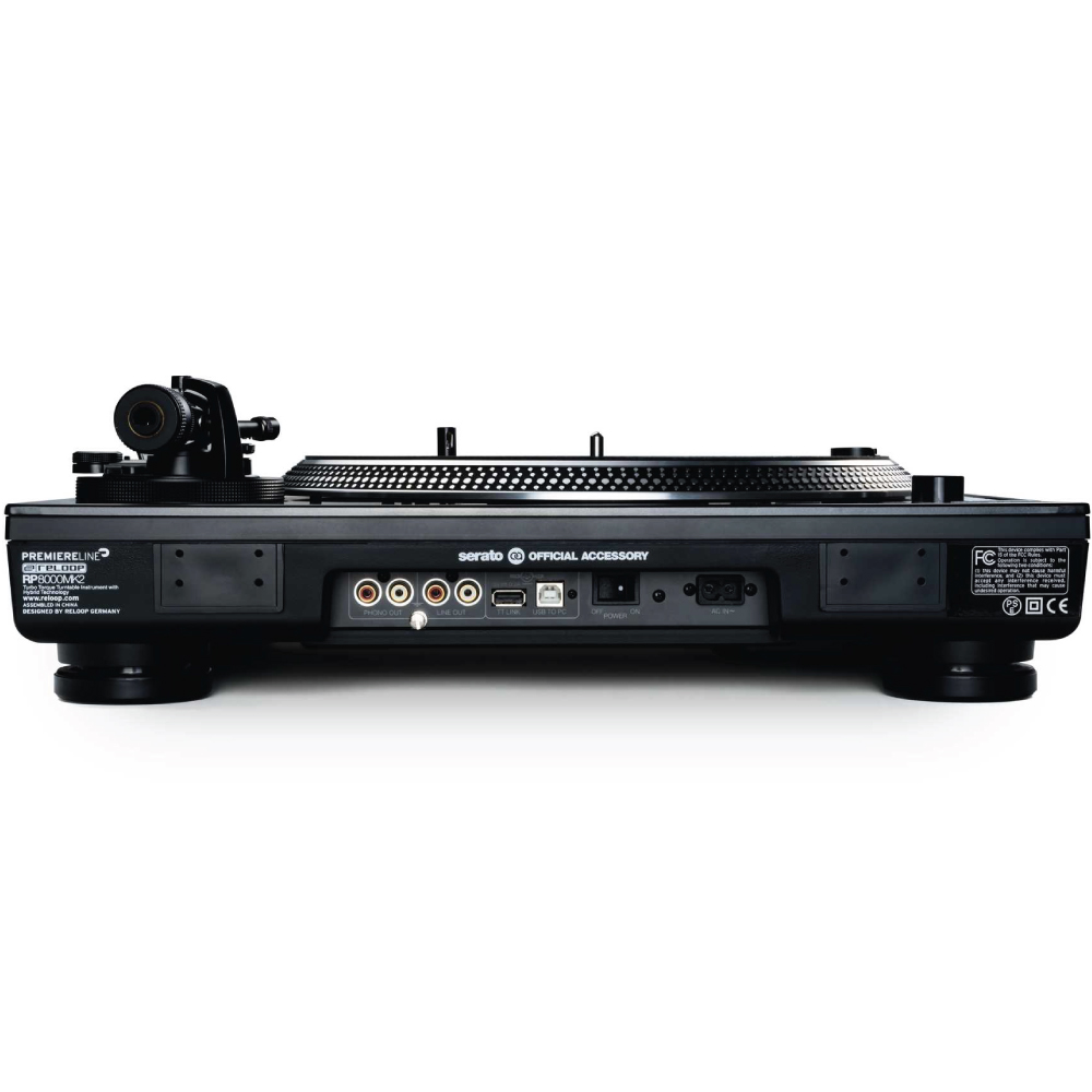 Reloop Rp-8000Mk2 Hybrid Direct Drive Dj Turntable Premierline rp8000mk2 dj turntable with serato official accessory, black with tonearm and perforated platter.