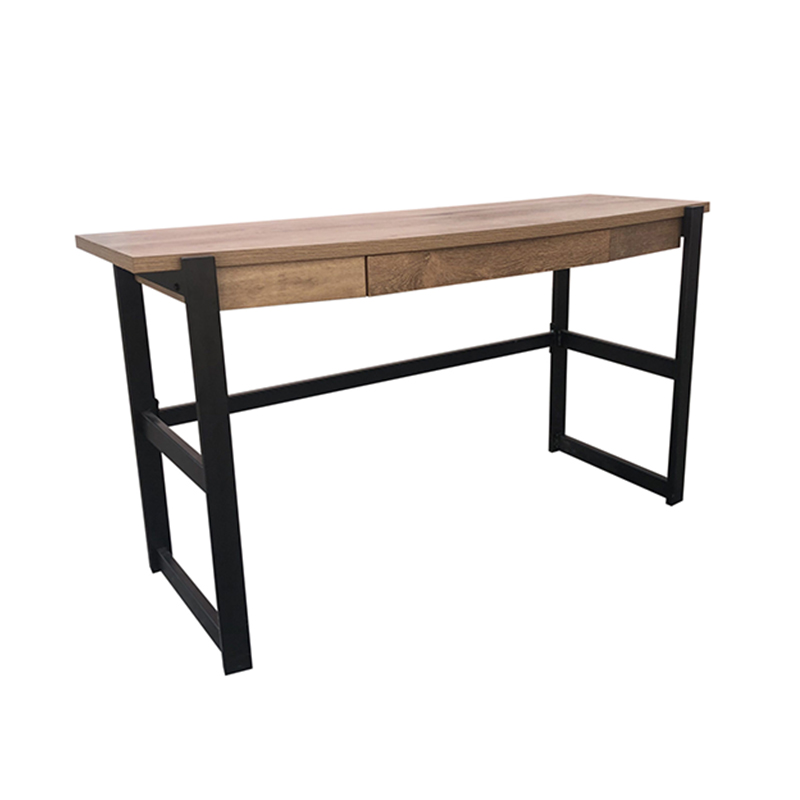 Workzone Elite Desk 1400 Wooden desk with light brown top, black metal frame, and two central drawers.