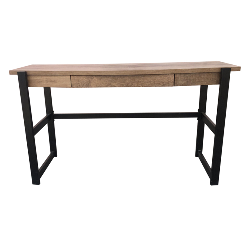 Workzone Elite Desk 1400 Wood and black metal desk with a natural oak top and three drawers.