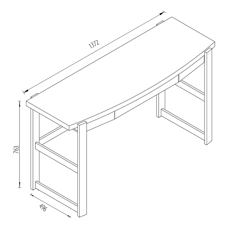 Workzone Elite Desk 1400 Long rectangular workbench with end legs and cross supports; 1372 mm long, 496 mm wide, 763 mm high.